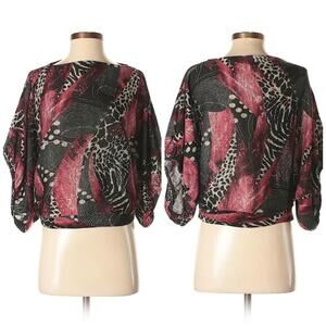 Alberto Makali Red & Black Animal Print Polka Dot Patchwork Top Sz Medium